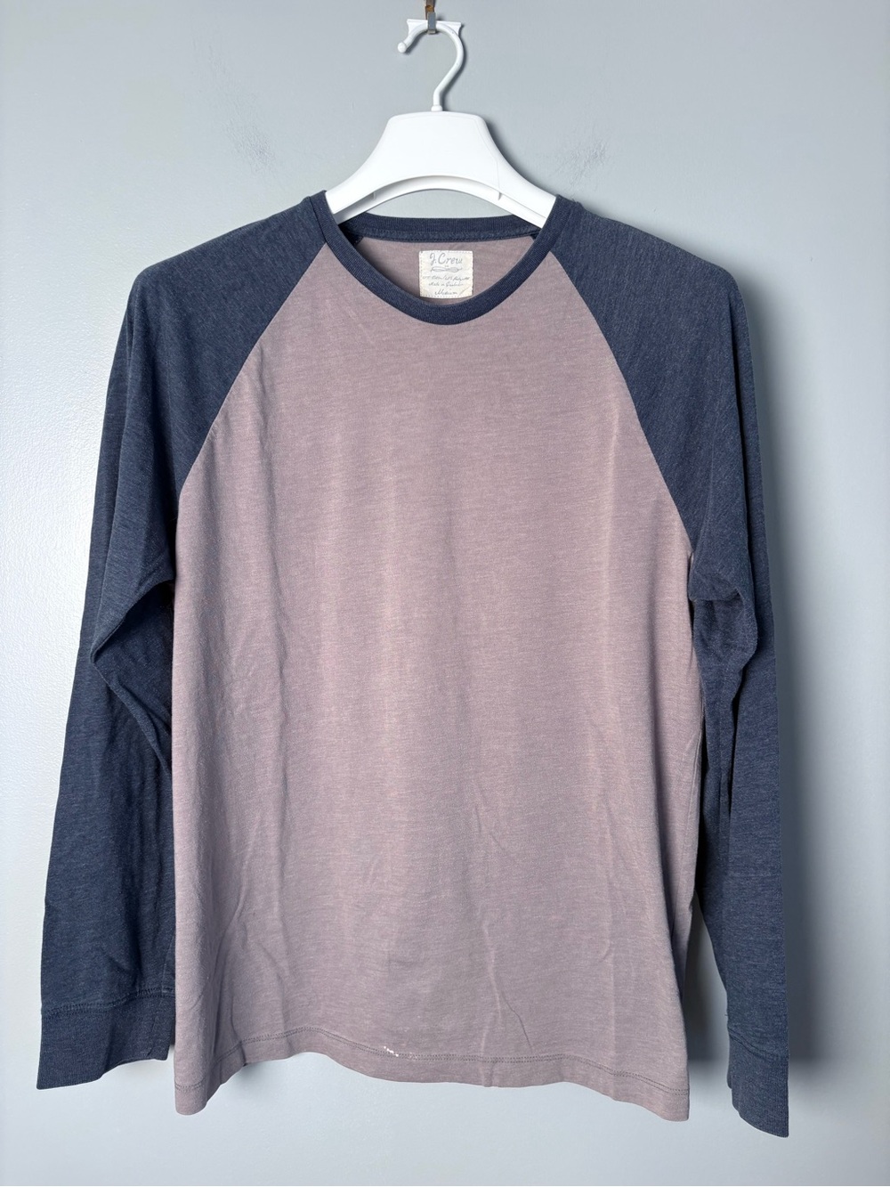 J Crew Mens Medium Raglan Baseball T-Shirt Long Sleeve Gray Slate Blue M